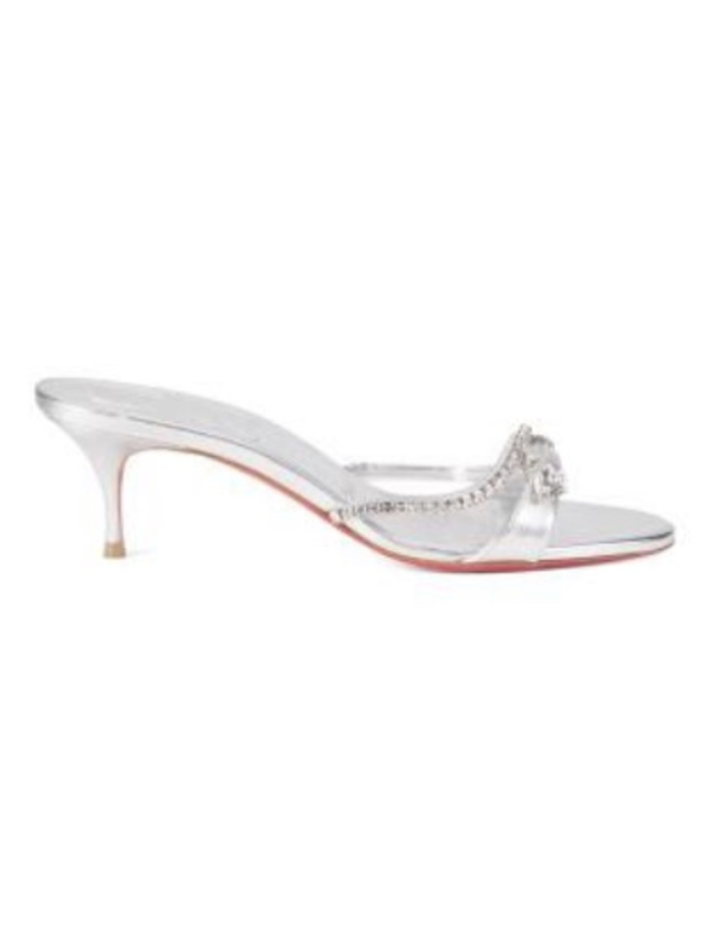 NEW - Christian Louboutin Silver Crystal-Trim Slide Sandals - Picture 11 of 12